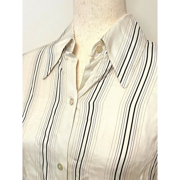 NWT $345 VINCE Women's S Button-Up Silk Blend Shirt Blouse Ivory Black Striped - Picture 5 of 8